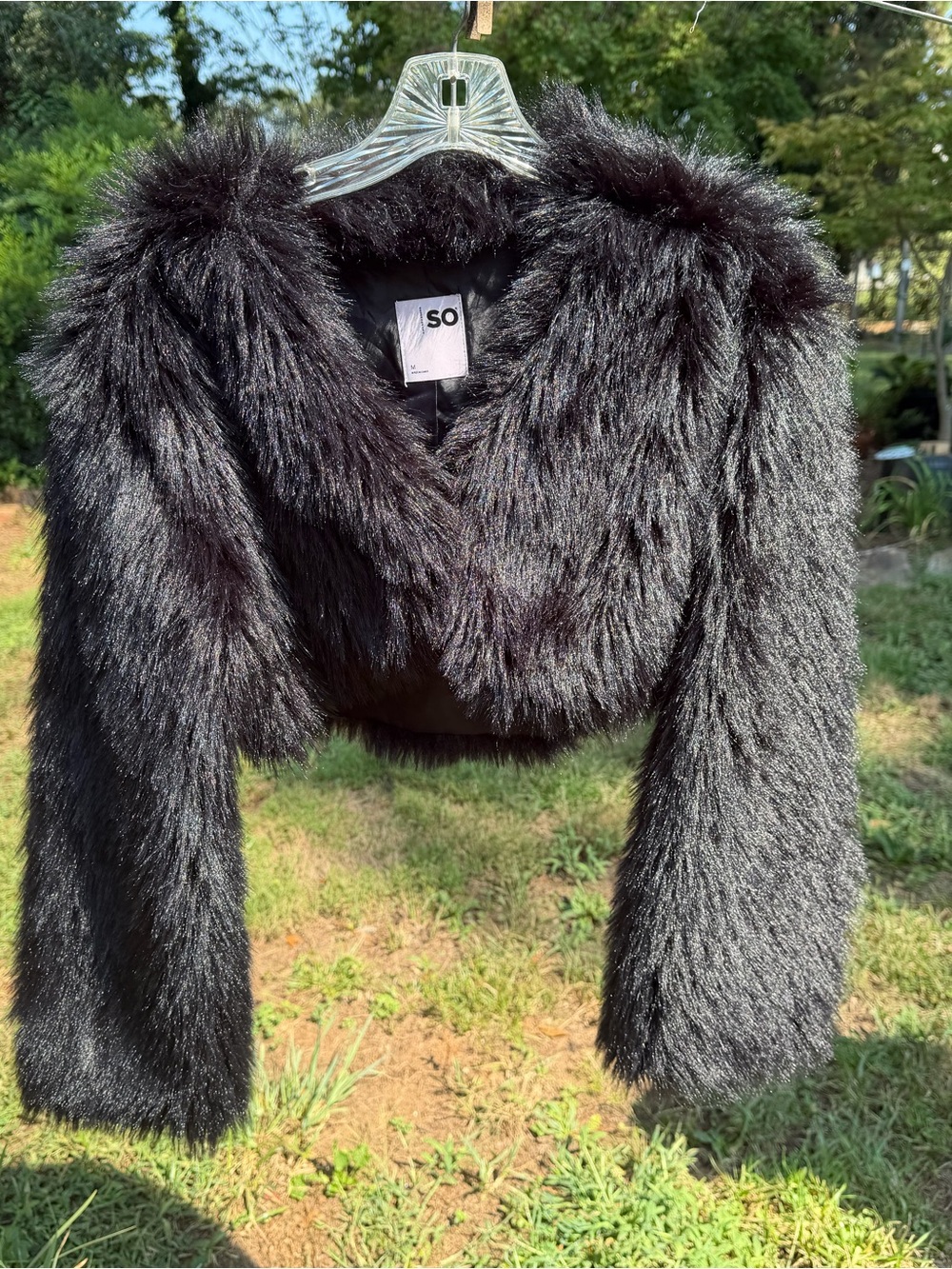 SO Black Faux Fur Cropped Cape Jacket